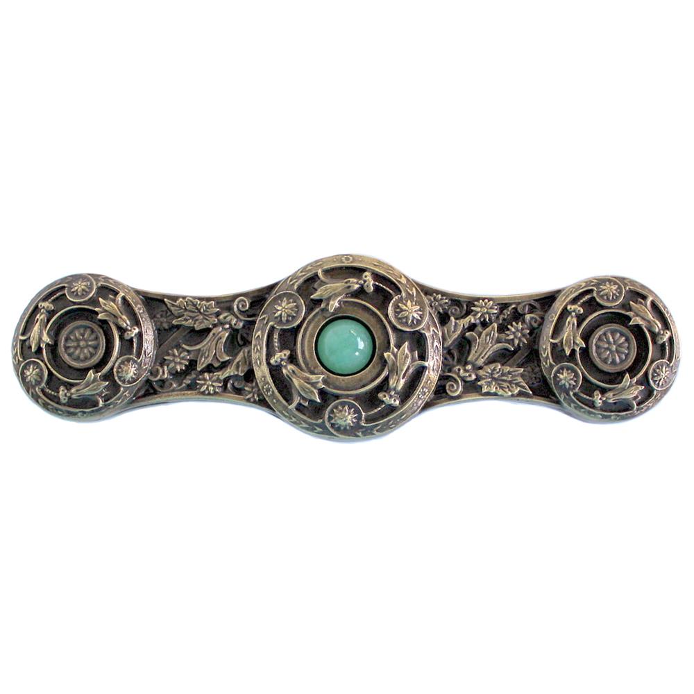 Notting Hill NHP-661-AB-GA Jeweled Lily Pull Antique Brass/Green Aventurine natural stone